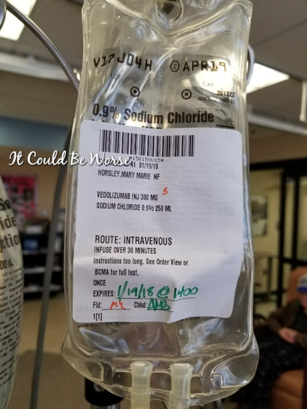 Entyvio Infusion #6 - The Last - It Could Be Worse Blog - Mary Horsley