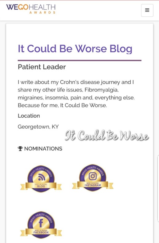 WEGO Health Awards - It Could Be Worse Blog - Mary Horsley